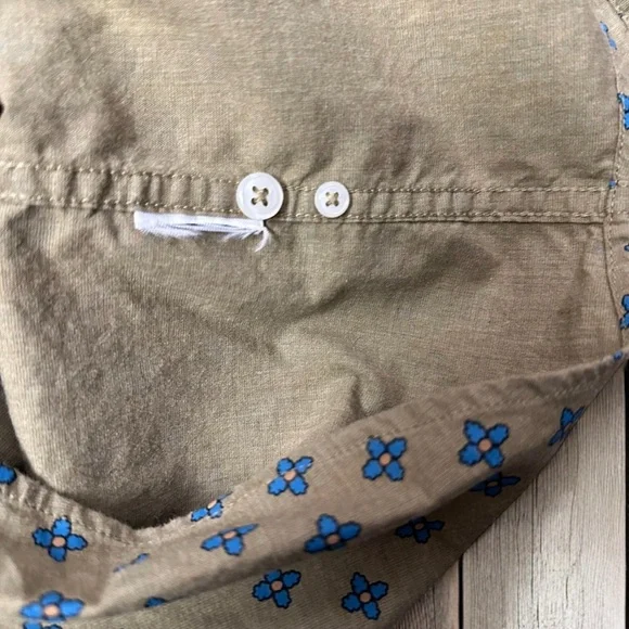 J. Crew Shirt Mens Classic 100% Cotton Olive Green Blue Floral Button Down ~ L - Picture 5 of 5